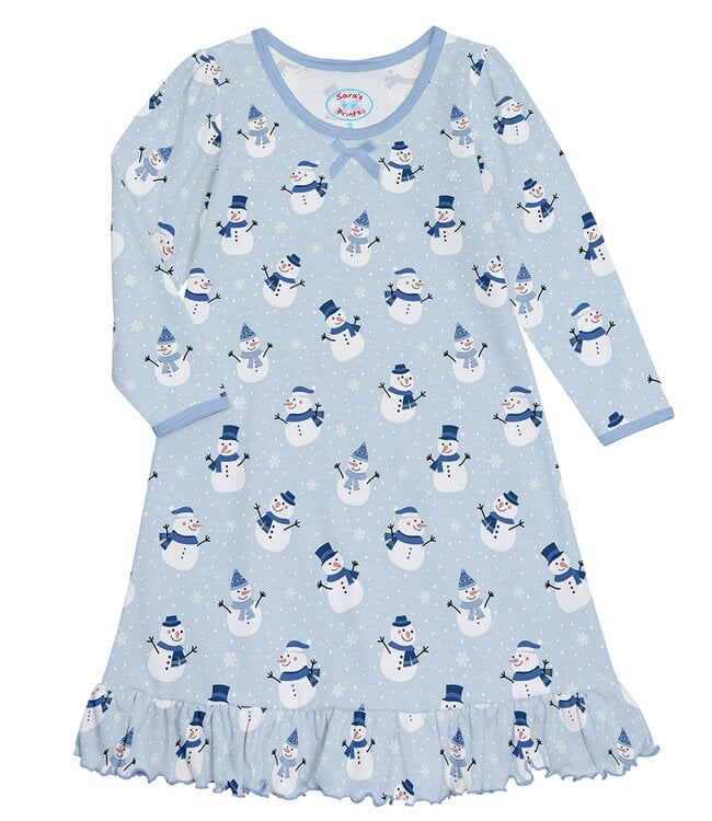 Sara's Prints Puffed Gentle Snowman L/S Gown