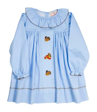 Smocking Bird Lt. Blue Embroidered Turkey Dress