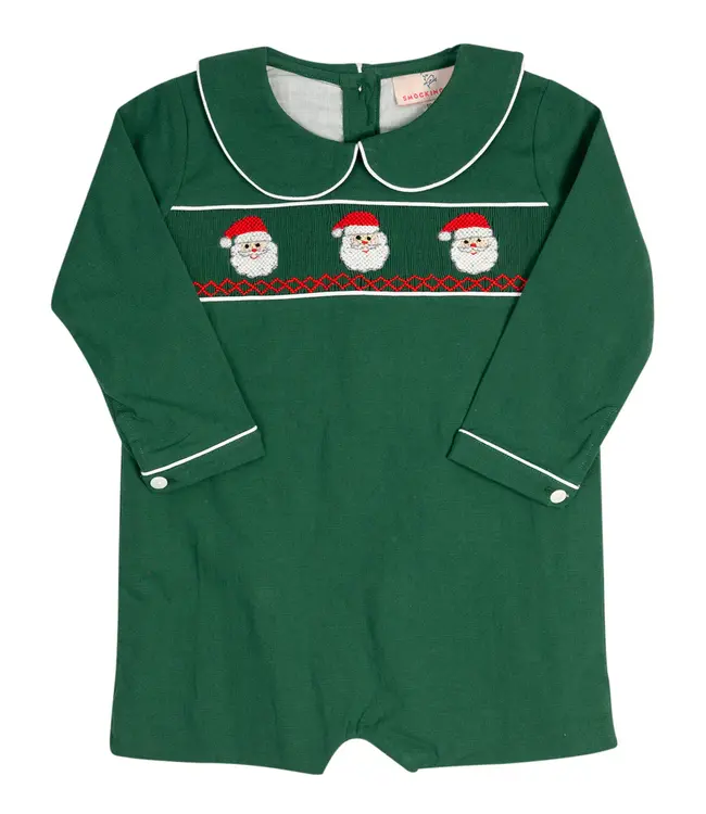 Smocking Bird Santa Smocked Dark Green Shortall