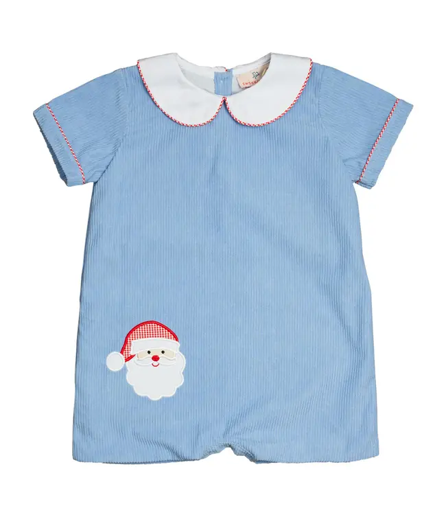 Smocking Bird Blue Corduroy Santa Applique Pocket Shortall