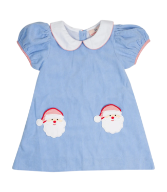 Smocking Bird Blue Corduroy Santa Applique Pocket Dress