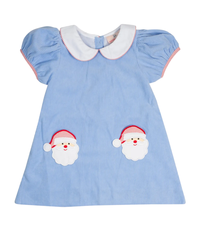 Smocking Bird Blue Corduroy Santa Applique Pocket Dress