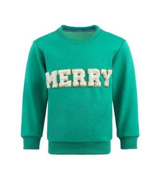 Lola & the Boys Green Merry Pearl Sweatshirt