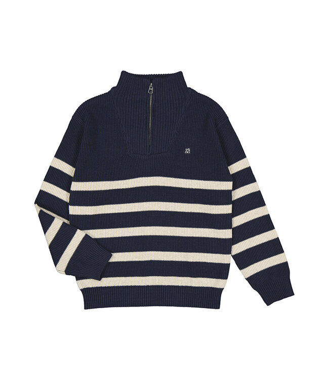 Mayoral Navy/Beige Stripe 1/4 Zip Sweater