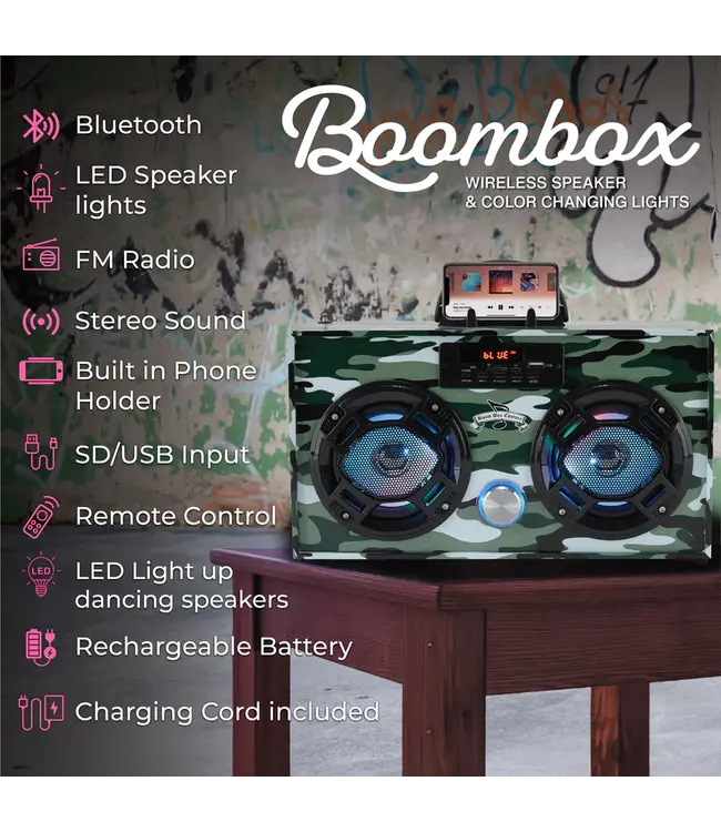 Wireless Express Green Camo Boombox Bluetooth Speaker