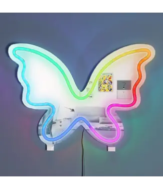 Wireless Express Neon Butterfly Sign with RGB Lights & Mirror