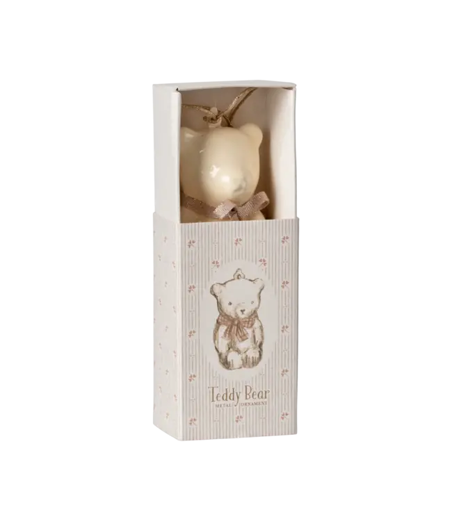 Metal Ornament, Teddy Bear - Off White/Rose