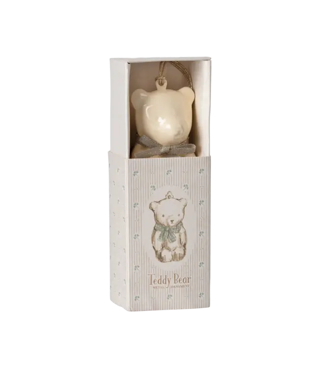 Metal Ornament, Teddy Bear - Off White/Blue