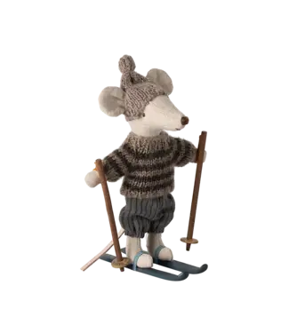 Maileg Winter Mouse w/Ski Set, Big Brother-Grey