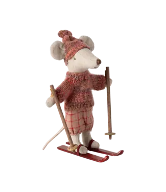 Maileg Winter Mouse with Ski Set, Big Sister - Rose