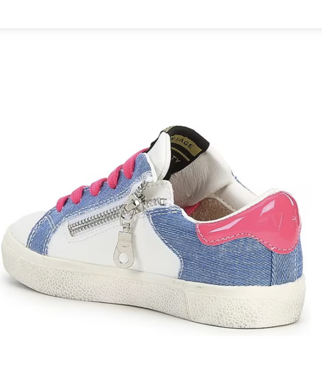 Luli Hot Pink Laced Silver Star Denim White Low Top