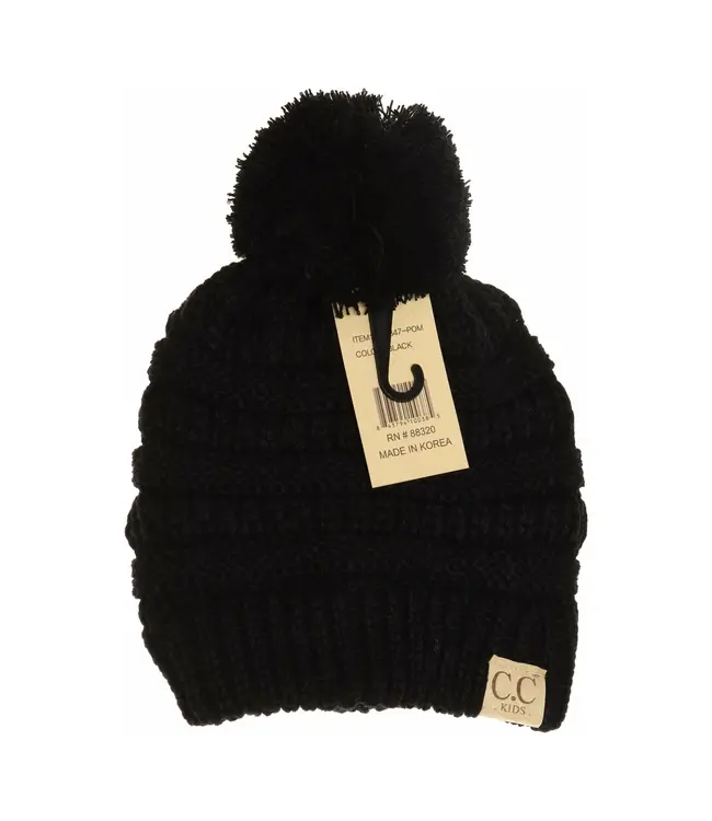 Kids Solid Pom Beanie