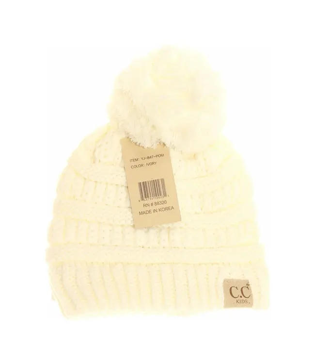 Kids Solid Pom Beanie