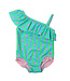 Ruffle Butts Neon Flamingo Stripe One Shoulder Ruffle One Piece