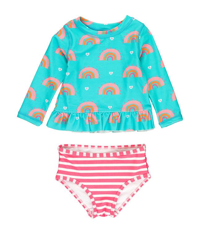 Ruffle Butts Catching Rainbows Rash Guard Bikini
