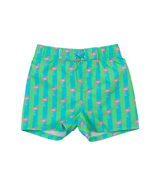 Ruffle Butts Neon Flamingo Swim Trunks