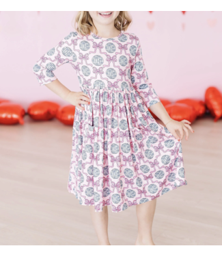 Mila & Rose Disco Bows 3/4 Sleeve Pocket Twirl Dress