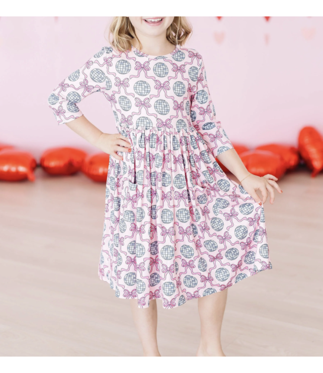 Mila & Rose Disco Bows 3/4 Sleeve Pocket Twirl Dress