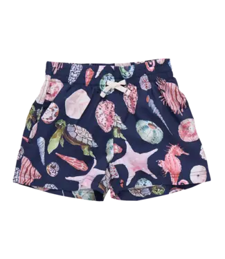 Pink Chicken Navy Watercolor Shells Baby Swim Trunk