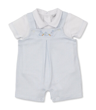 Kissy Kissy Blue/White Baby Bunny Patch Short Overall Set