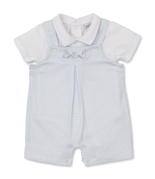 Kissy Kissy Blue/White Baby Bunny Patch Short Overall Set