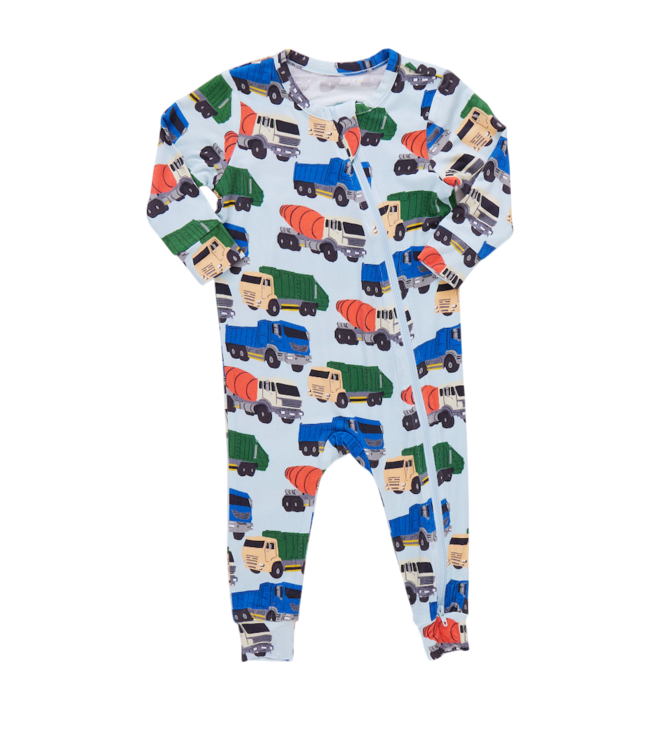 Pink Chicken Dump Trucks Bamboo Romper