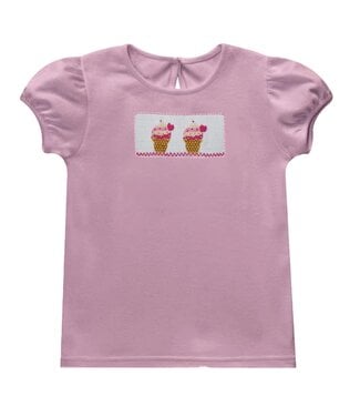 vive la fete Pink Puff Sleeve Ice Cream Smocked Tee