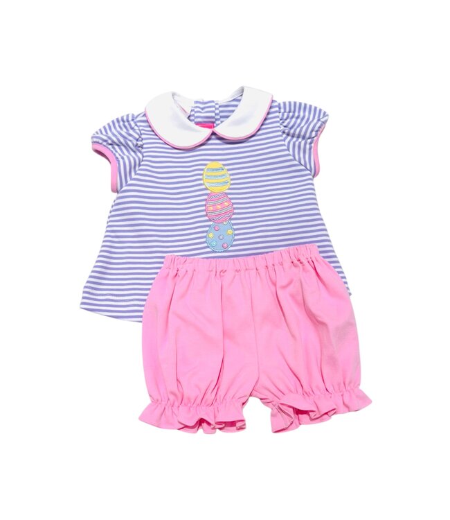 Claire & Charlie Lilac/Pink Stripe Easter Eggs Bloomer Set