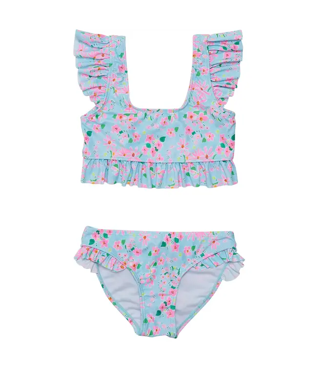 Snapper Rock Blue Daisy Chain Frilled Crop Bikini