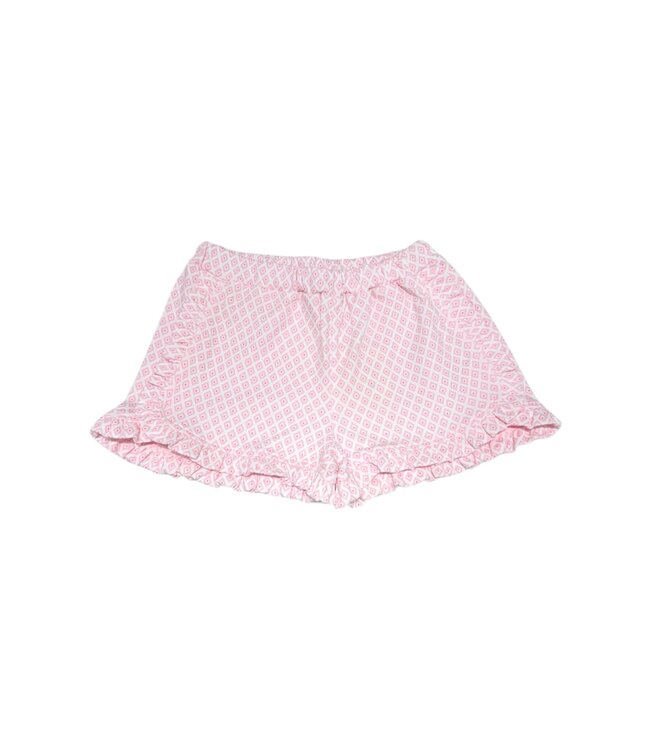 Luigi White/Lt. Pink Diamond Print Ruffle Shorts