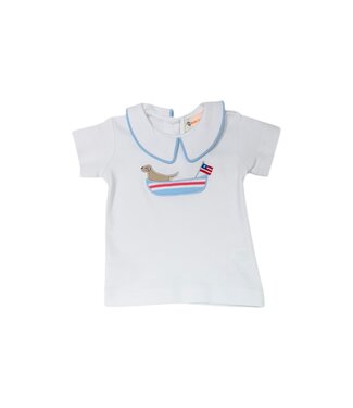 Luigi White/Lt. Sky Blue S/S Boat w/American Flag Top