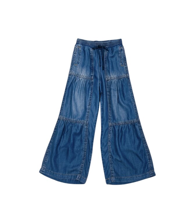 Medium Indigo Drawstring Tiered Wide Leg Pull On