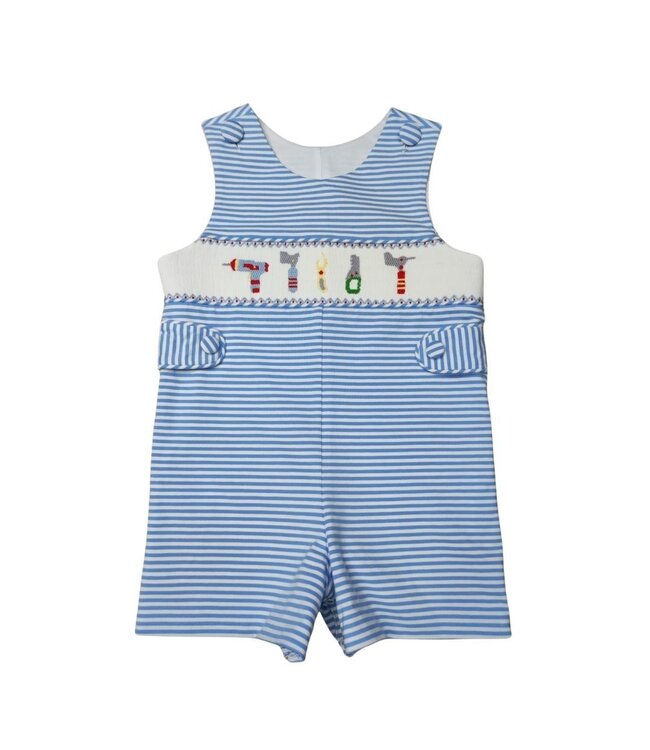 Blue/White Stripe Smocked Tool Short Jon Jon