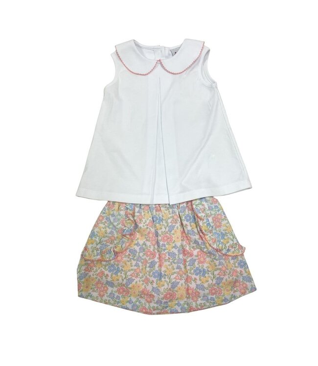 Pastel Floral Skort w/White Knit Pleat