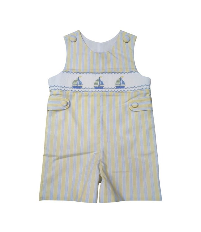 Blue/Yellow Stripe Smocked Sailboat Short Jon Jon