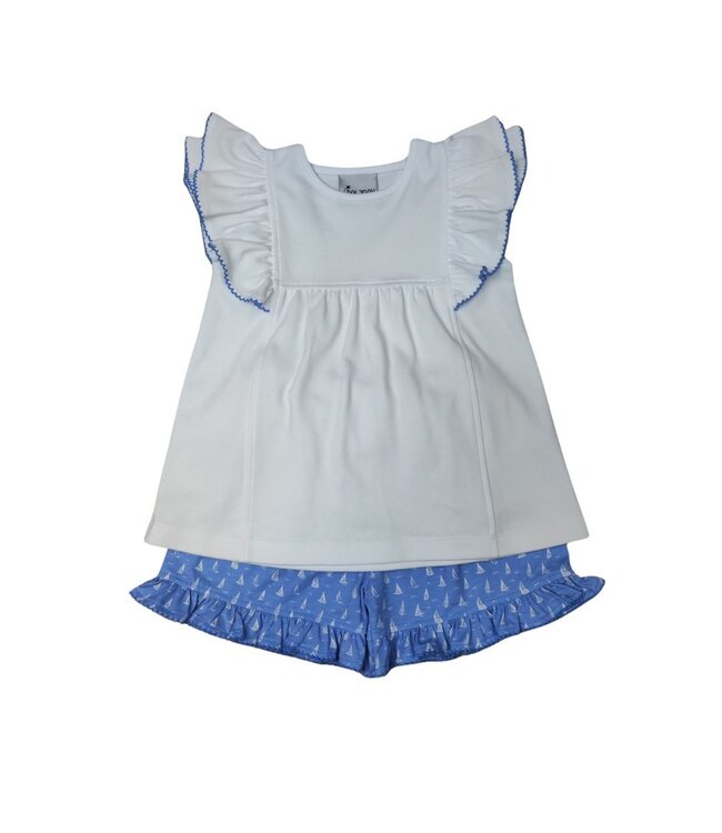 Flutter Sleeve Sailboat Ruffle Short Set