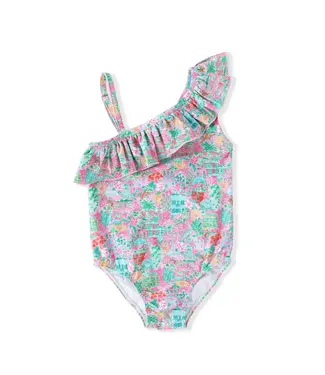 Swoon Baby Clothing Pink Rainbow Row One Shoulder One Pc. Swimsuit