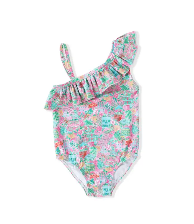Swoon Baby Clothing Pink Rainbow Row One Shoulder One Pc. Swimsuit