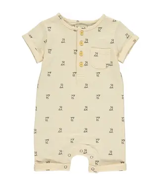 Me & Henry Cream Henry Print Martingale Henley Romper