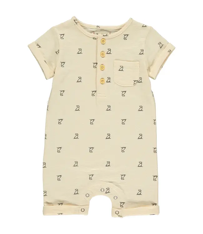 Me & Henry Cream Henry Print Martingale Henley Romper