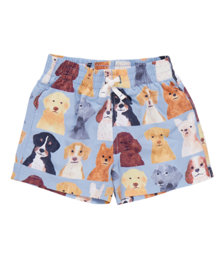Pink Chicken Lt. Blue Watercolor Dogs Swim Trunks
