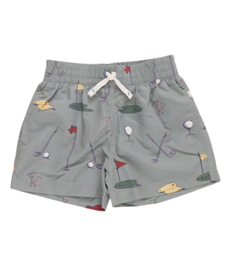 Pink Chicken Green Golf Tournament Swim Trunks