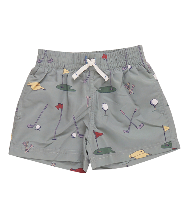 Pink Chicken Green Golf Tournament Swim Trunks