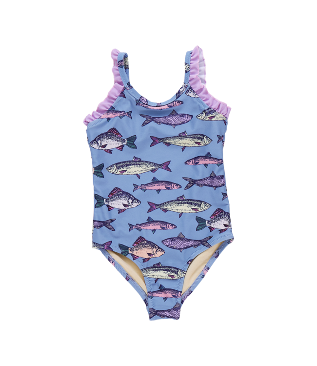Pink Chicken Blue Multi Fishies Claire Swimsuit