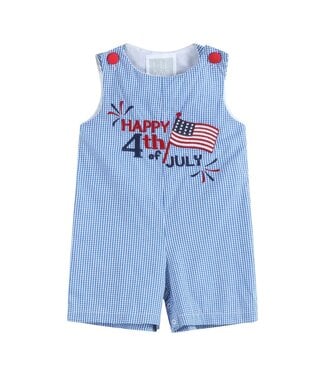 Lil Cactus Happy 4th of July Blue Gingham Shortalls