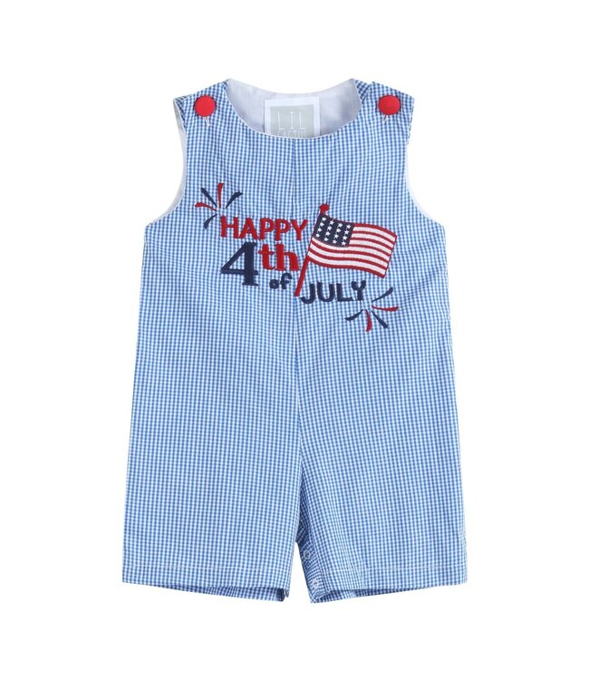 Lil Cactus Happy 4th of July Blue Gingham Shortalls