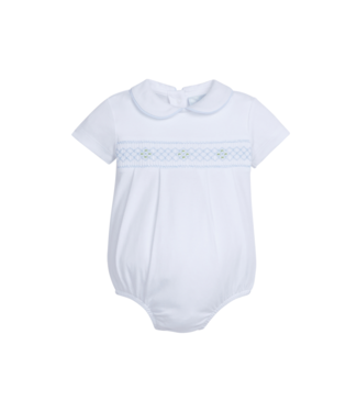 Little English Smocked Footie-Blue Geo