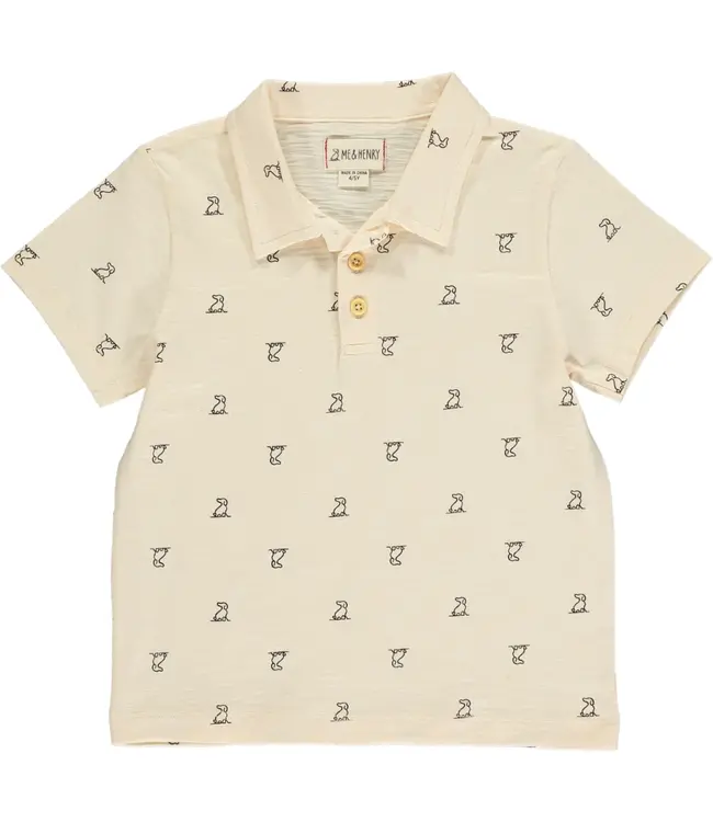 Me & Henry Cream Henry Print Polreath Polo
