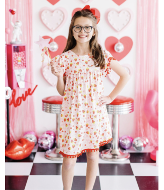 Mila & Rose Berry Charming Pom Pom Dress