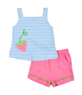 Florence Eiseman Stripe Knit Short Set w/Strawberry Pocket